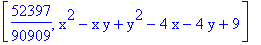 [52397/90909, x^2-x*y+y^2-4*x-4*y+9]